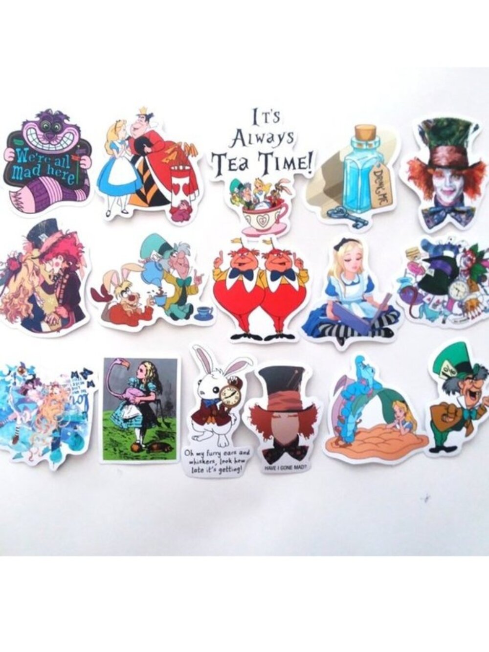 Alice in Wonderland Stickers 16pc Cheshire Cat Luggage Water Bottle Luggage Fun